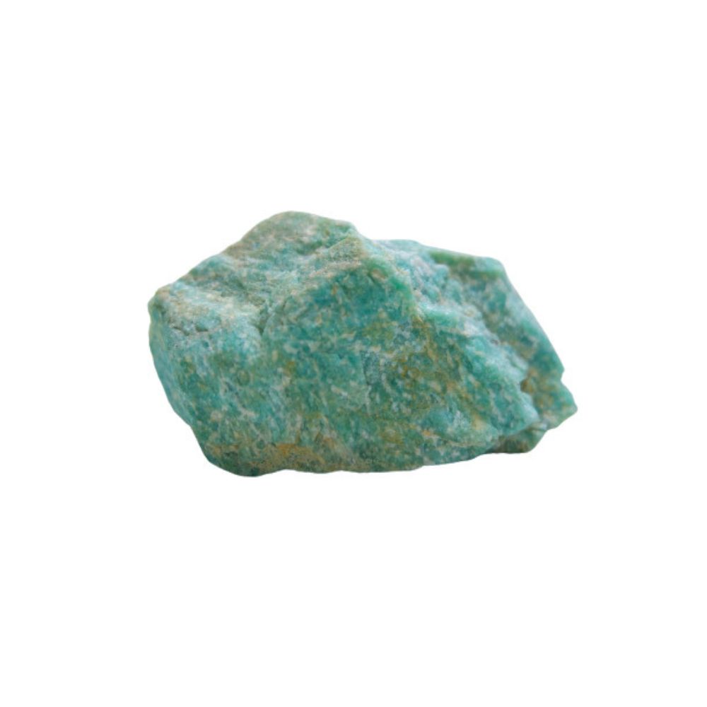 Pierre brute d'amazonite. Les bracelets sont tirées de pierres comme celle ci, les perles sont roulées puis polies. daariayoga.com