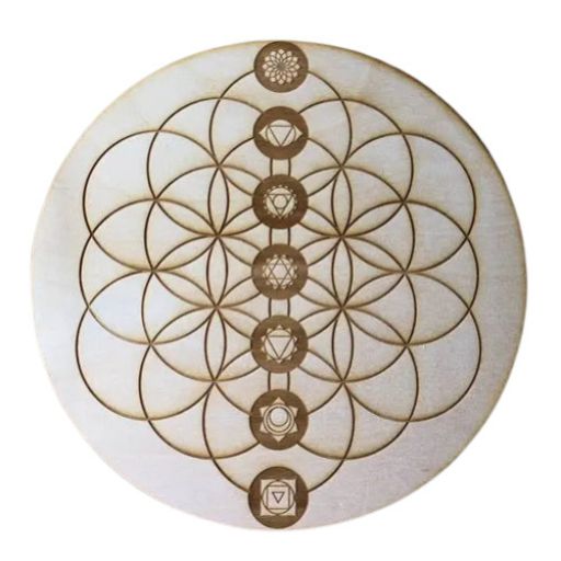 Plateau en bois - Fleur de Vie & Chakras - 30cm