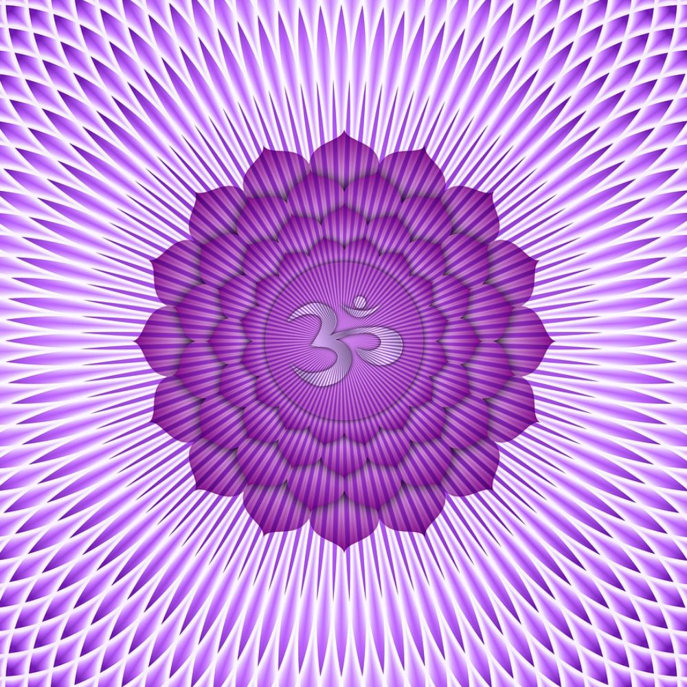 Symbole du chakra couronne, violet, lié à la spiritualité, à la sagesse. daariayoga.com
